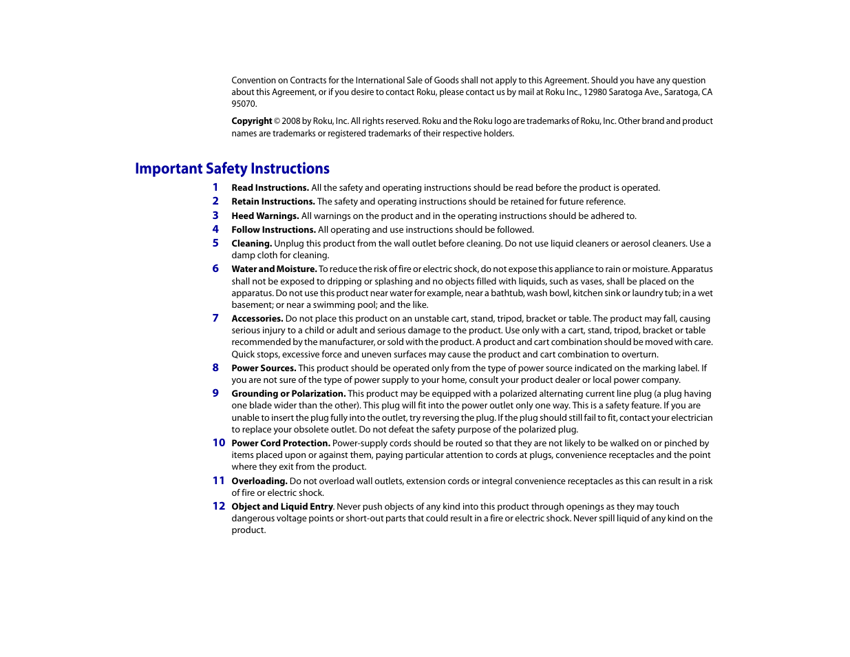 Important safety instructions | Roku Digital Video Player User Manual | Page 53 / 54