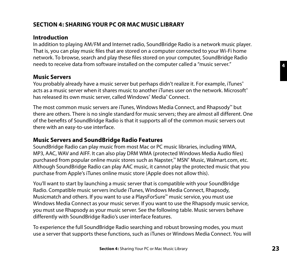 Music servers, Music servers and soundbridge radio features | Roku SoundBridge Radio Wi-Fi Music System User Manual | Page 25 / 88