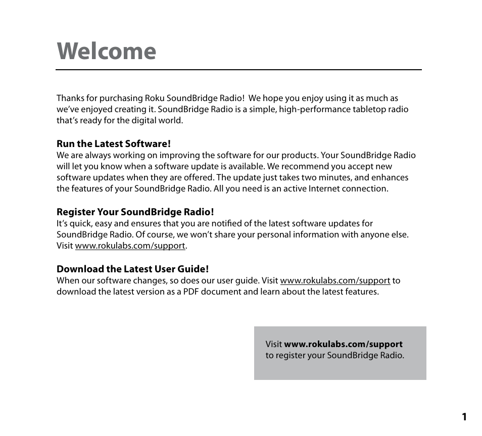 Welcome | Roku SoundBridge Radio Wi-Fi Music System User Manual | Page 3 / 88
