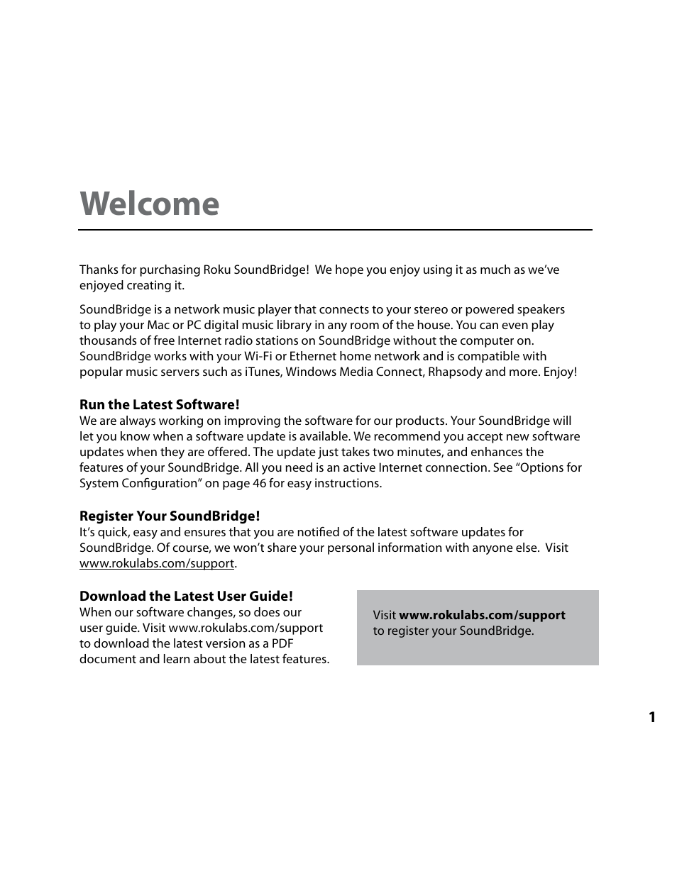 Welcome | Roku Music Player User Manual | Page 2 / 89