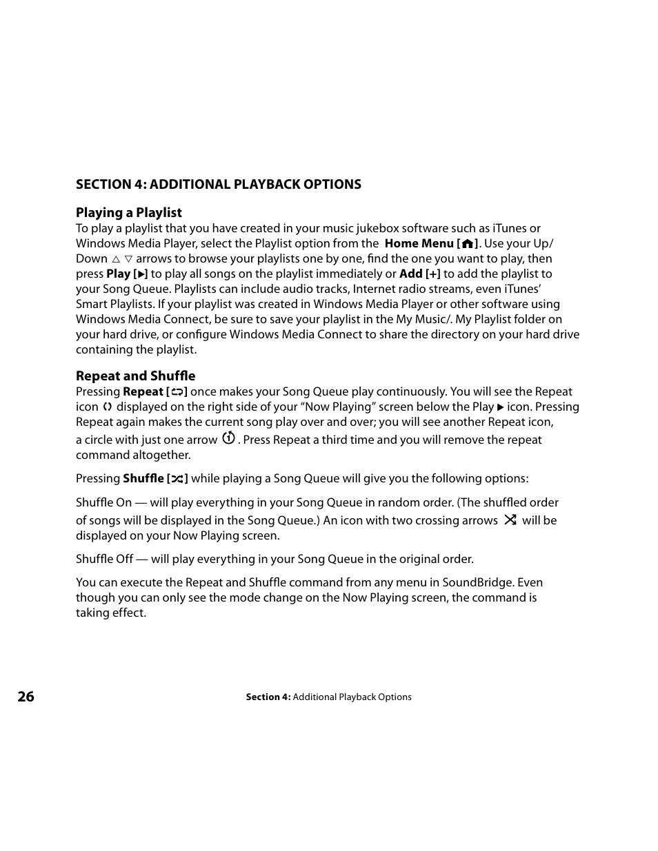 Playback options, Playing a playlist, Repeat & shuffle | Roku Music Player User Manual | Page 27 / 89