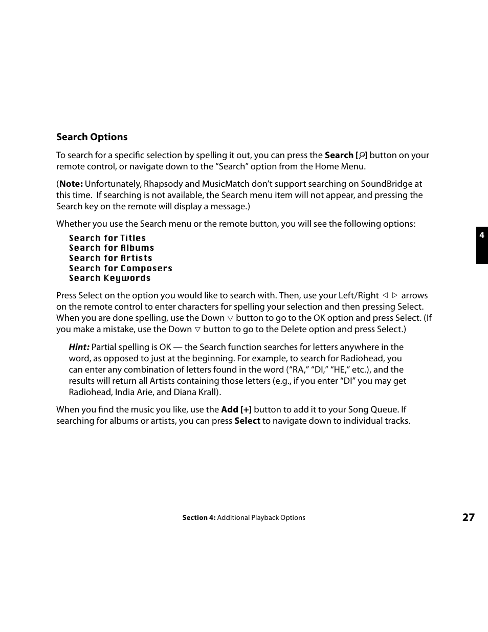 Search options | Roku Music Player User Manual | Page 28 / 89