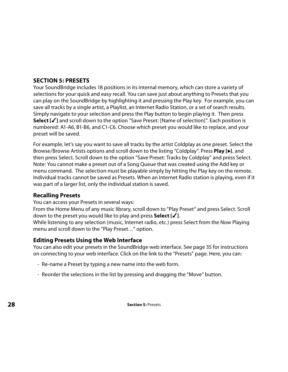 Presets, Recalling presets, Editing presets using the web interface | Roku Music Player User Manual | Page 29 / 89