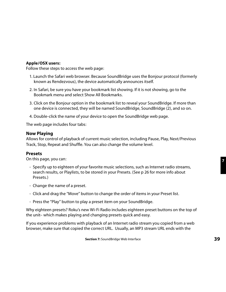 Now playing, Presets | Roku Music Player User Manual | Page 40 / 89