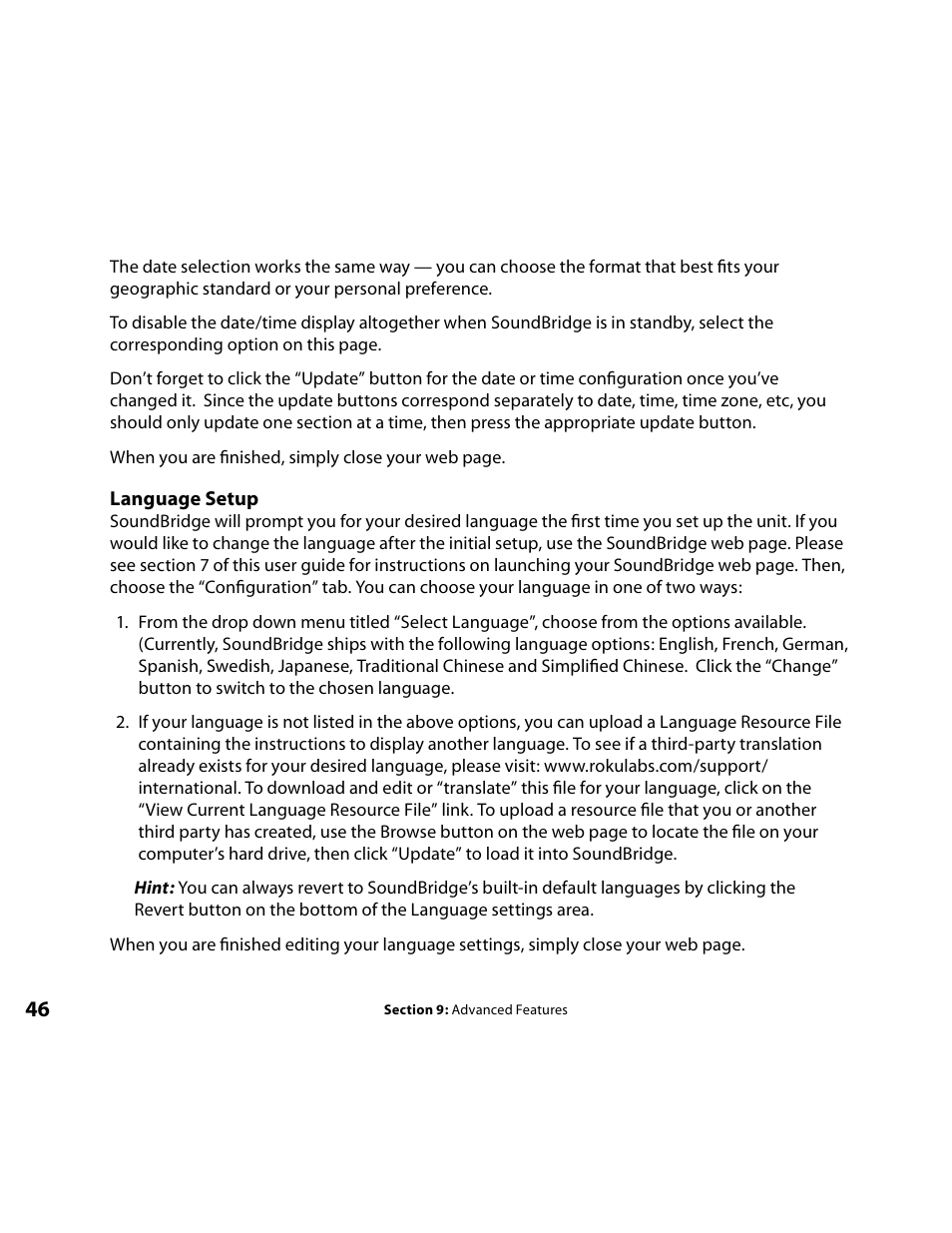 Language setup | Roku Music Player User Manual | Page 47 / 89