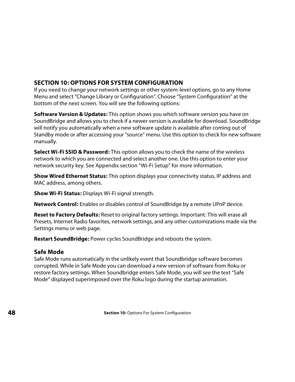 System configuration options | Roku Music Player User Manual | Page 49 / 89