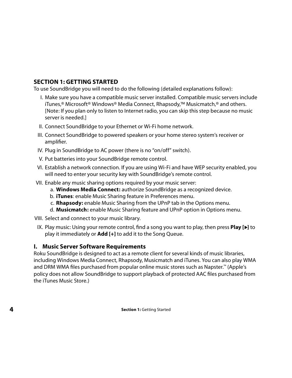 Getting started, Software requirements | Roku Music Player User Manual | Page 5 / 89