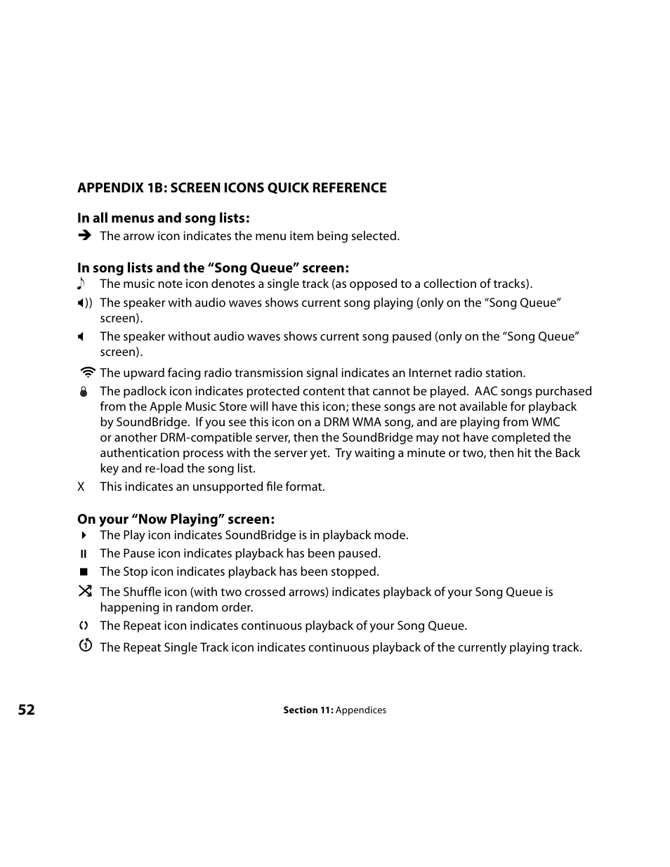 Screen icon reference chart | Roku Music Player User Manual | Page 53 / 89
