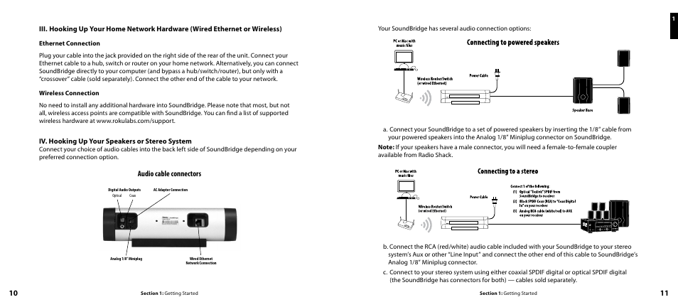 Audio cable connectors | Roku SoundBridge Network Music Player User Manual | Page 7 / 40