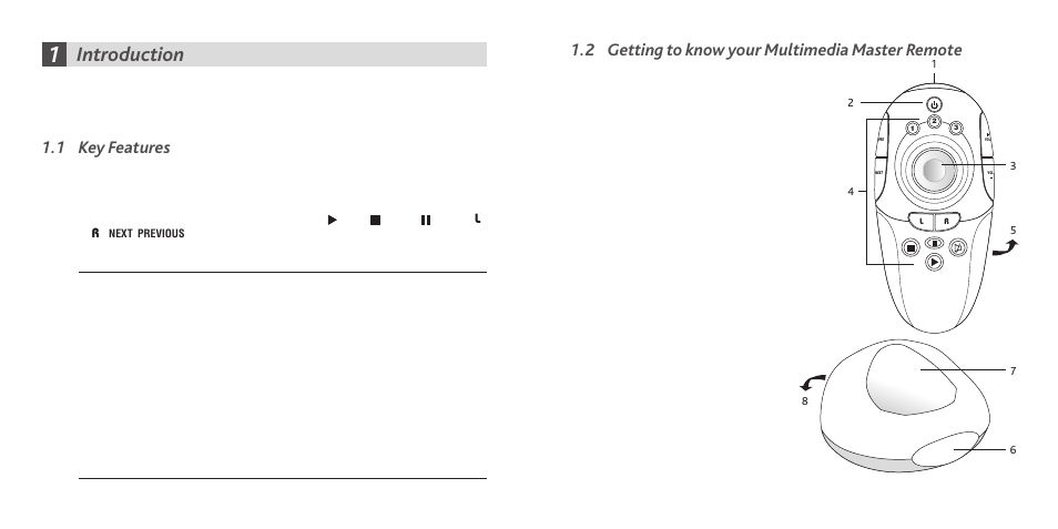 Introduction, 1 key features, 2 getting to know your multimedia master remote | Remotec Multimedia Master Remote User Manual | Page 2 / 19