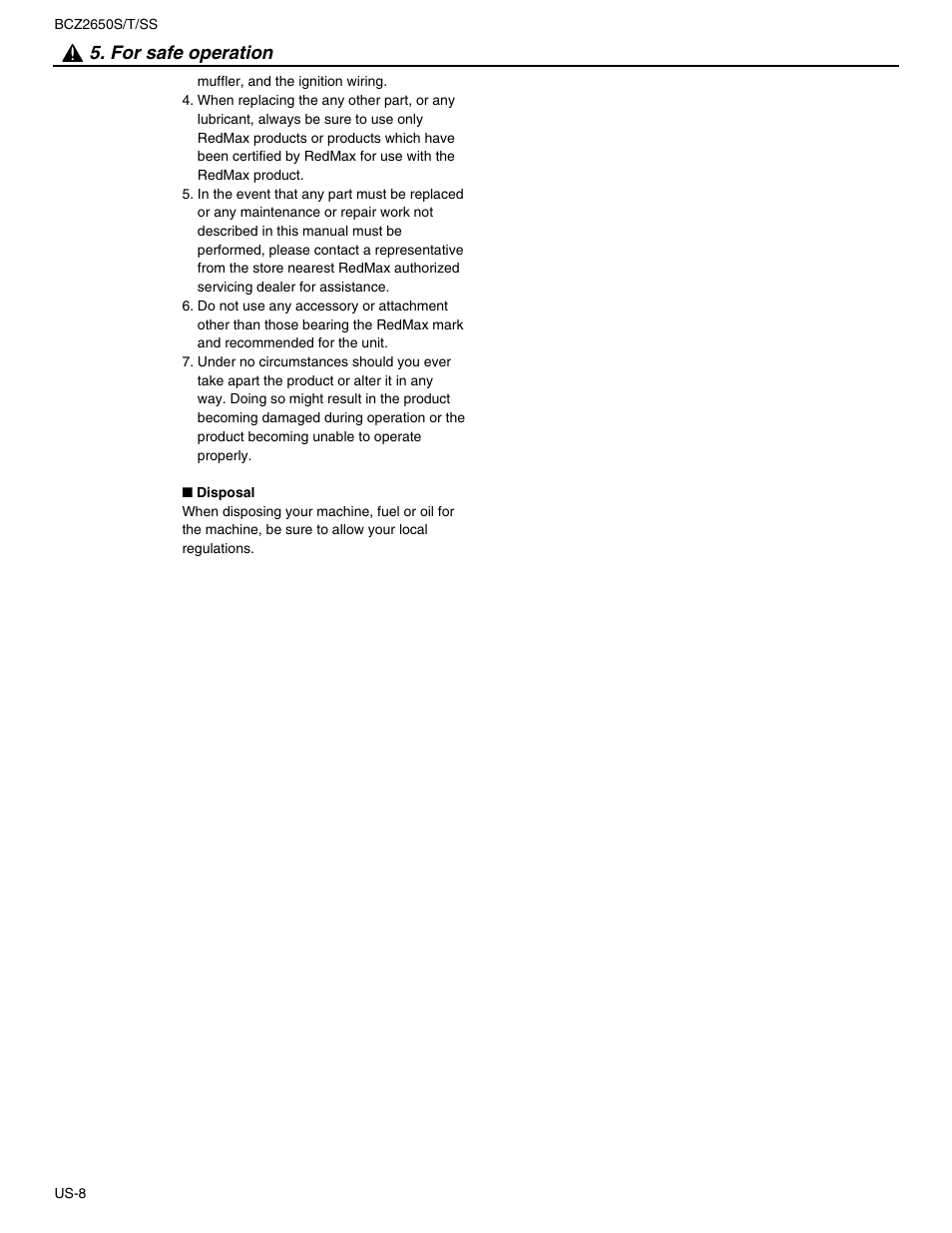 For safe operation | RedMax BCZ2650SS User Manual | Page 10 / 76