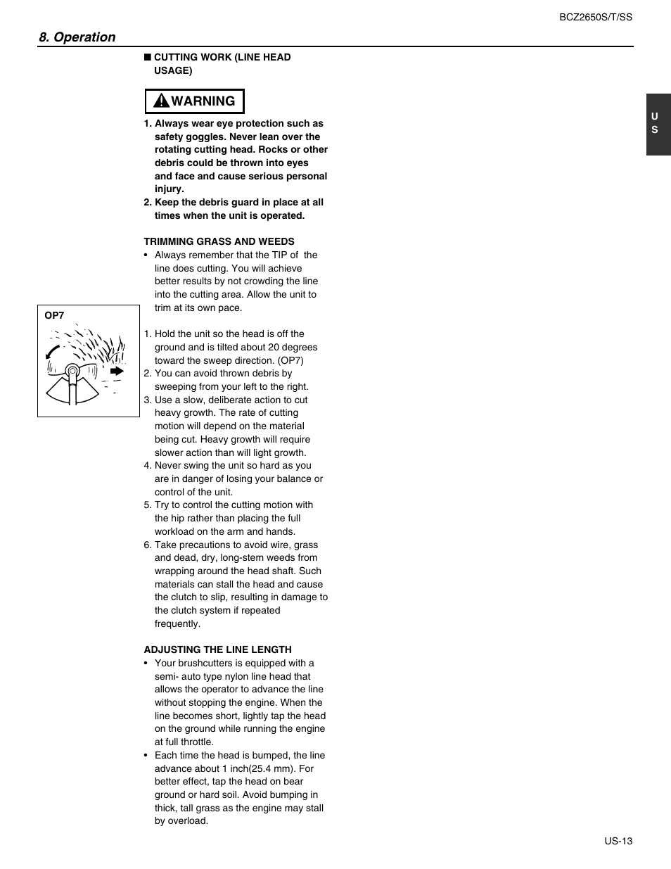 Warning, Operation | RedMax BCZ2650SS User Manual | Page 15 / 76
