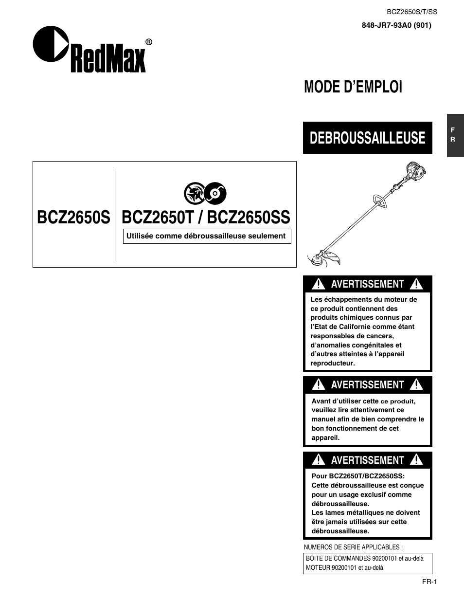 Bcz2650s, Mode d’emploi debroussailleuse | RedMax BCZ2650SS User Manual | Page 23 / 76