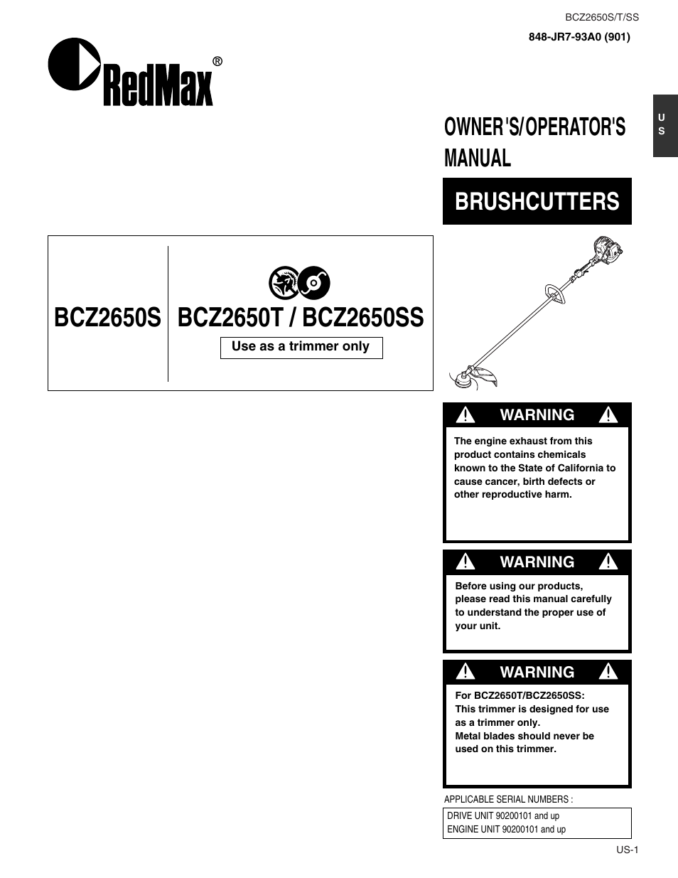 Bcz2650s, Owner's/operator's manual brushcutters | RedMax BCZ2650SS User Manual | Page 3 / 76