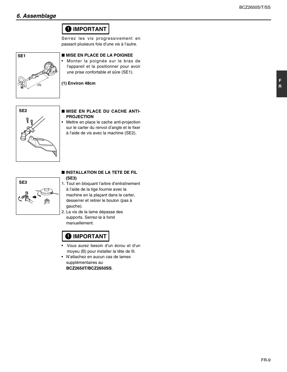 Assemblage, Important | RedMax BCZ2650SS User Manual | Page 31 / 76