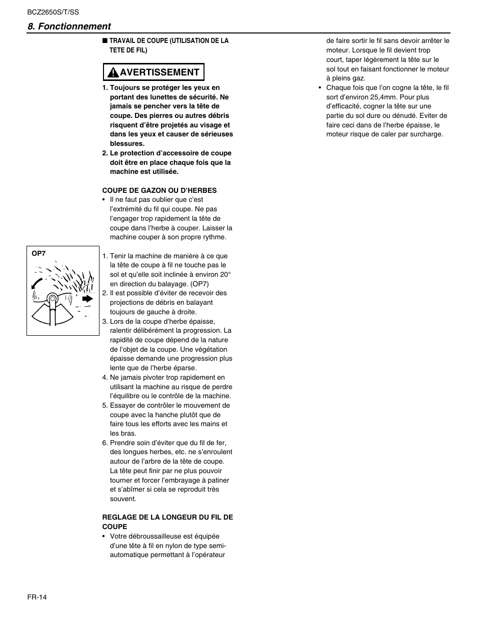 Avertissement 8. fonctionnement | RedMax BCZ2650SS User Manual | Page 36 / 76