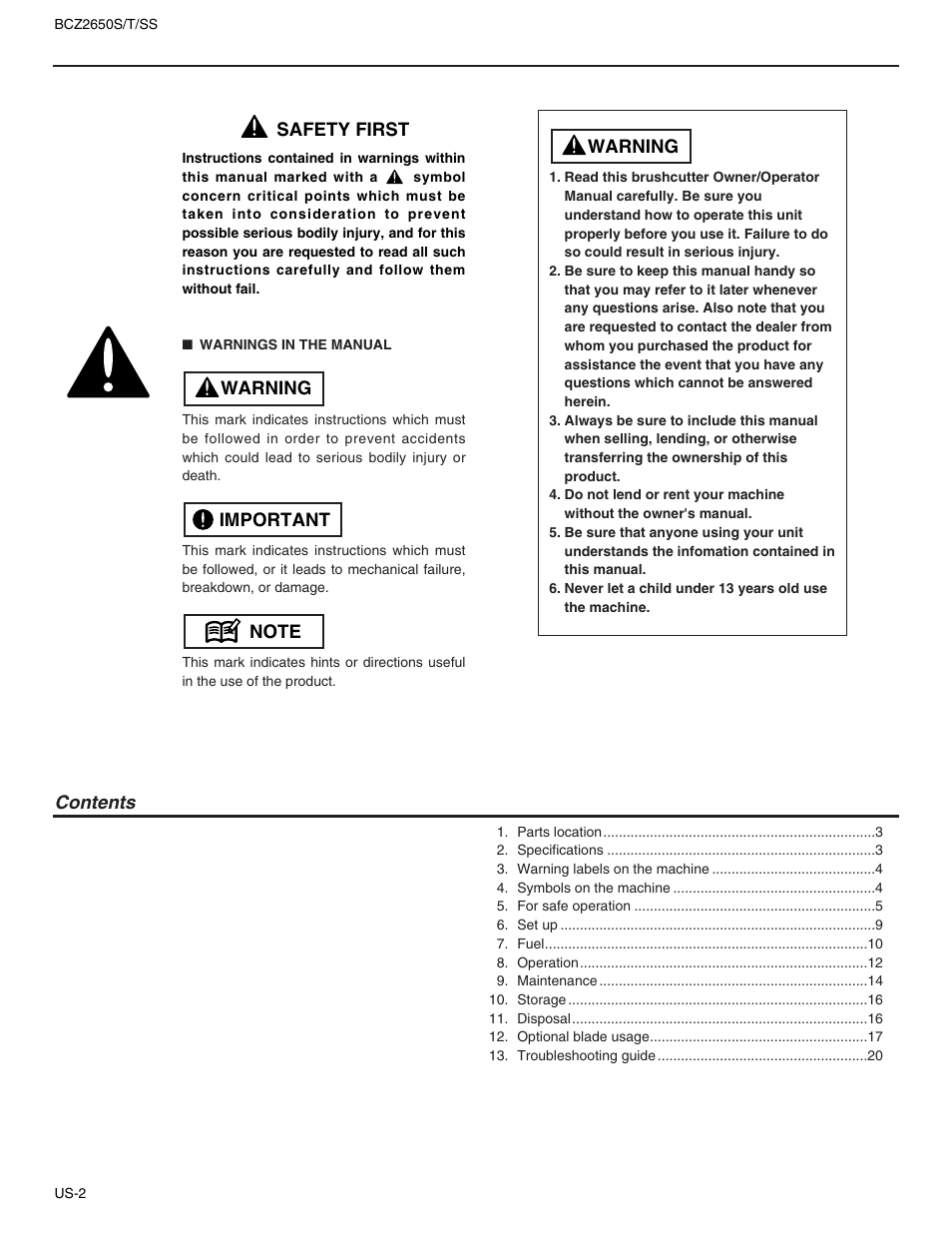 RedMax BCZ2650SS User Manual | Page 4 / 76