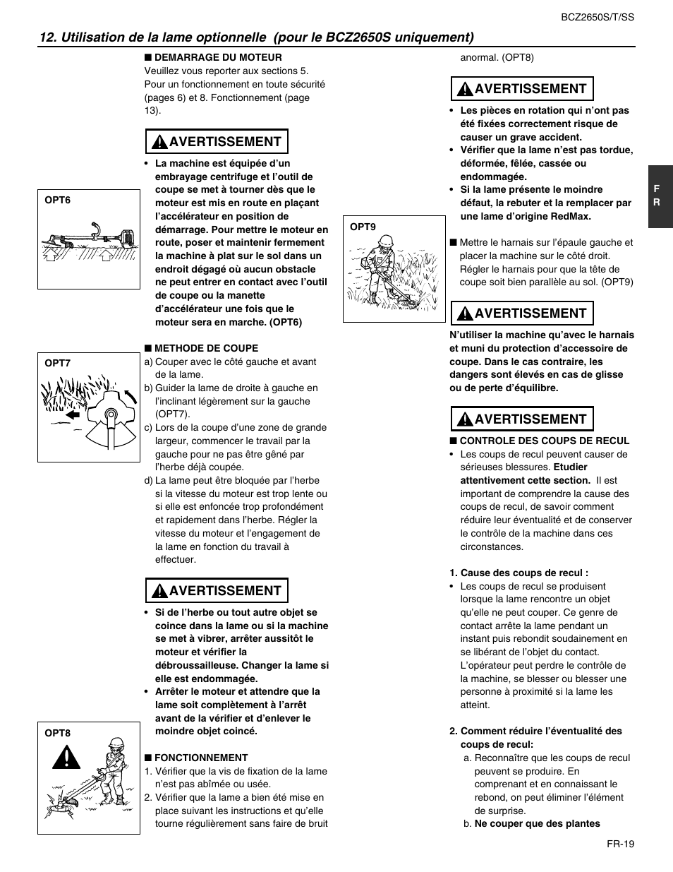 Avertissement | RedMax BCZ2650SS User Manual | Page 41 / 76