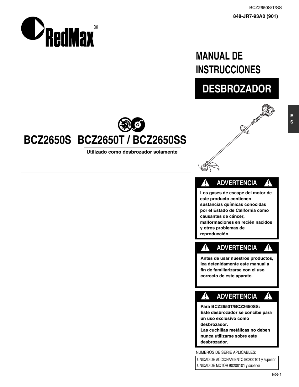 Bcz2650s, Manual de instrucciones desbrozador | RedMax BCZ2650SS User Manual | Page 45 / 76