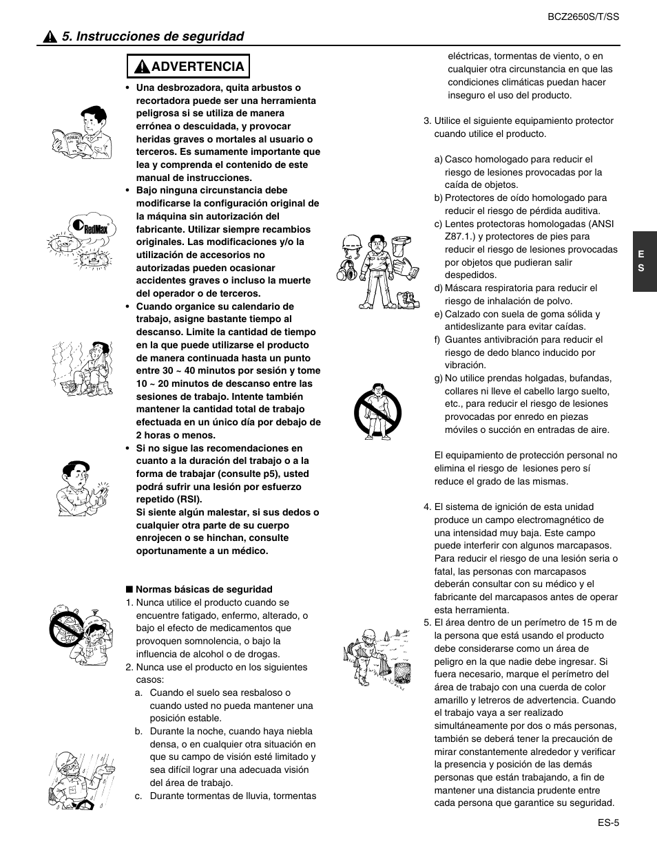 Advertencia 5. instrucciones de seguridad | RedMax BCZ2650SS User Manual | Page 49 / 76