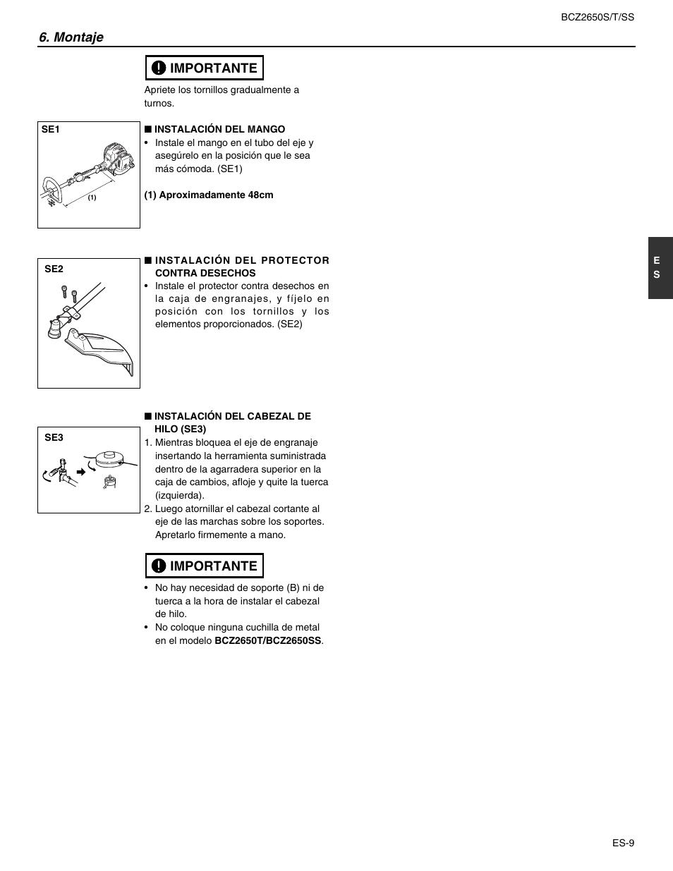 Montaje, Importante | RedMax BCZ2650SS User Manual | Page 53 / 76