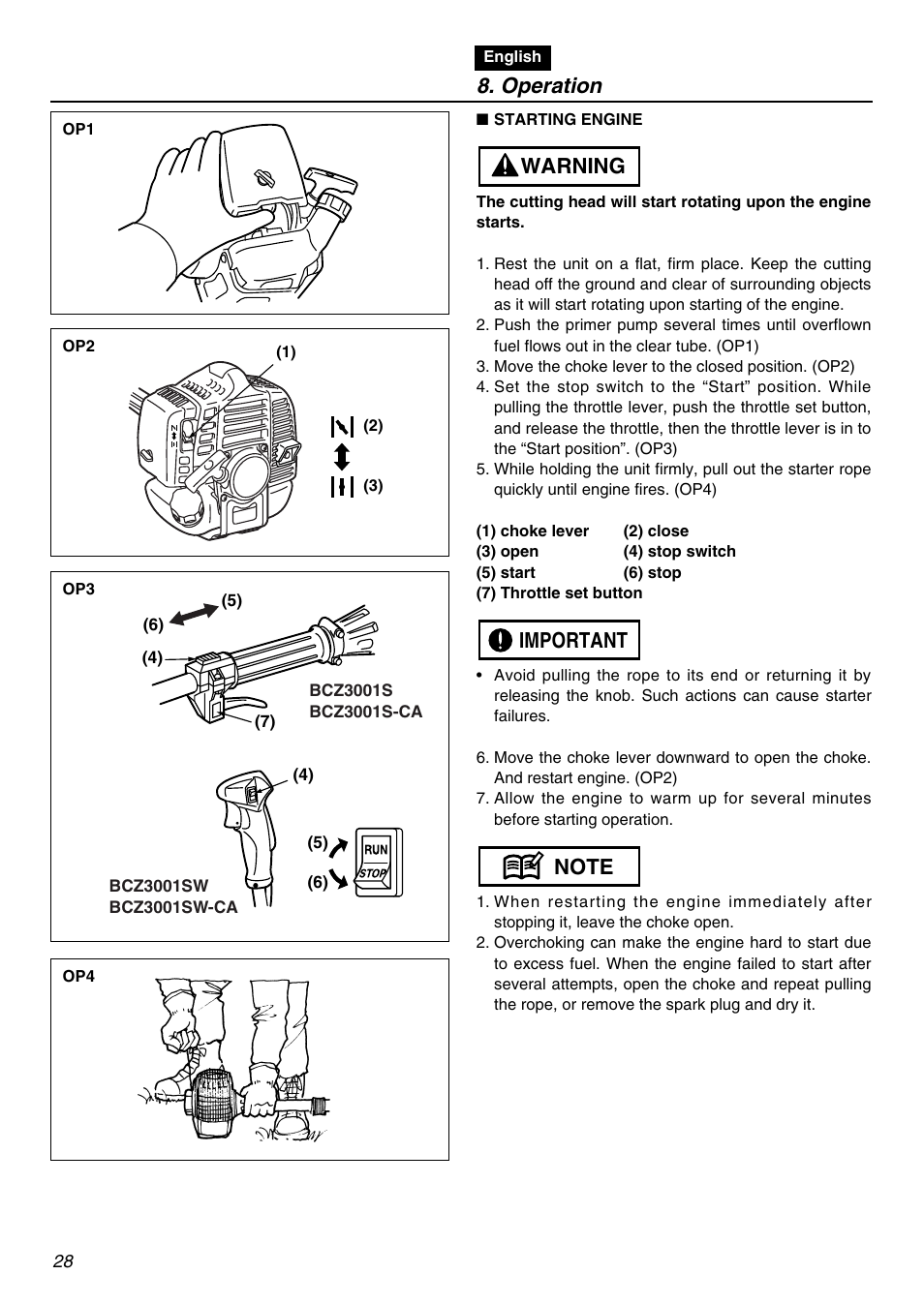 Operation | RedMax BCZ3001S-CA User Manual | Page 28 / 68