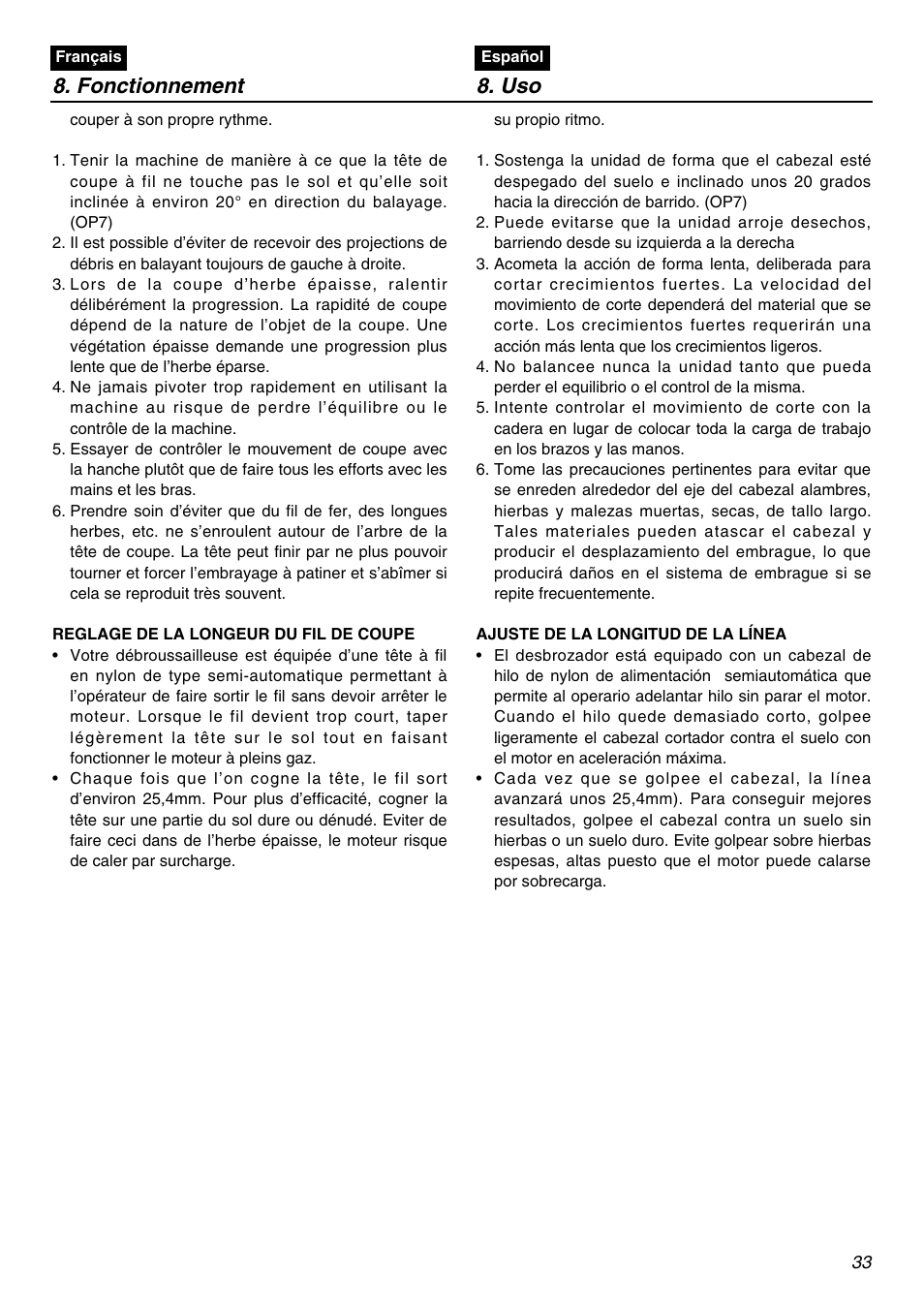 Fonctionnement 8. uso | RedMax BCZ3001S-CA User Manual | Page 33 / 68