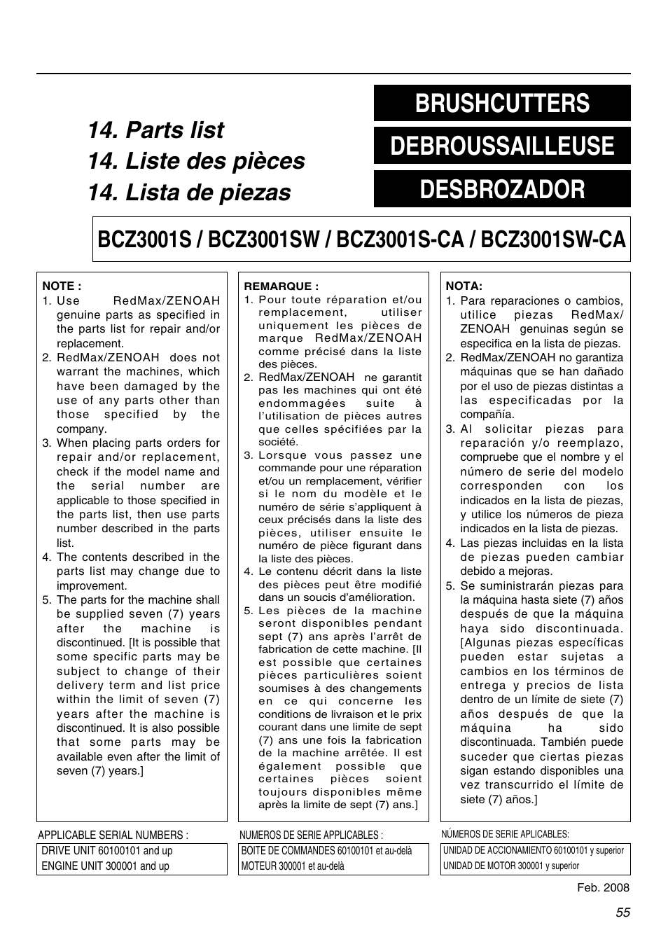 Brushcutters debroussailleuse desbrozador | RedMax BCZ3001S-CA User Manual | Page 55 / 68