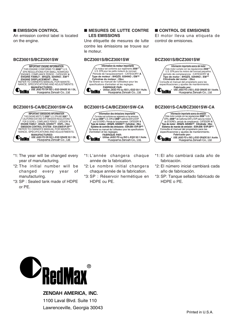 RedMax BCZ3001S-CA User Manual | Page 68 / 68