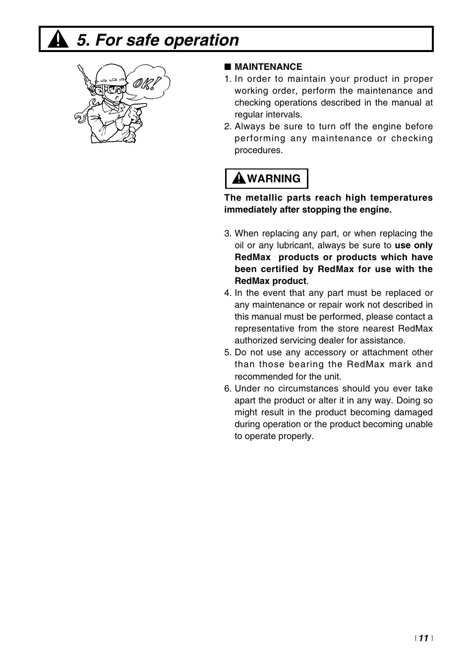 For safe operation | RedMax HEZ2500F User Manual | Page 11 / 36