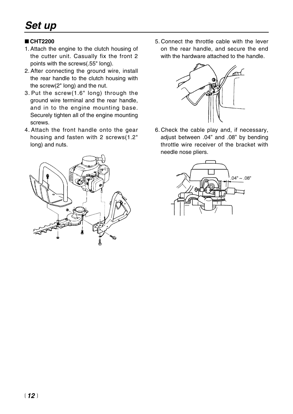 Set up | RedMax CHT2200 User Manual | Page 12 / 32