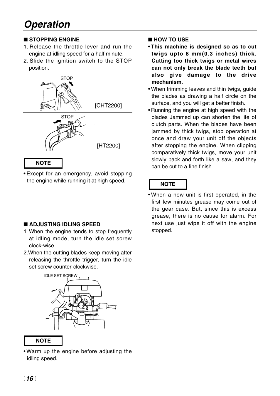 Operation | RedMax CHT2200 User Manual | Page 16 / 32