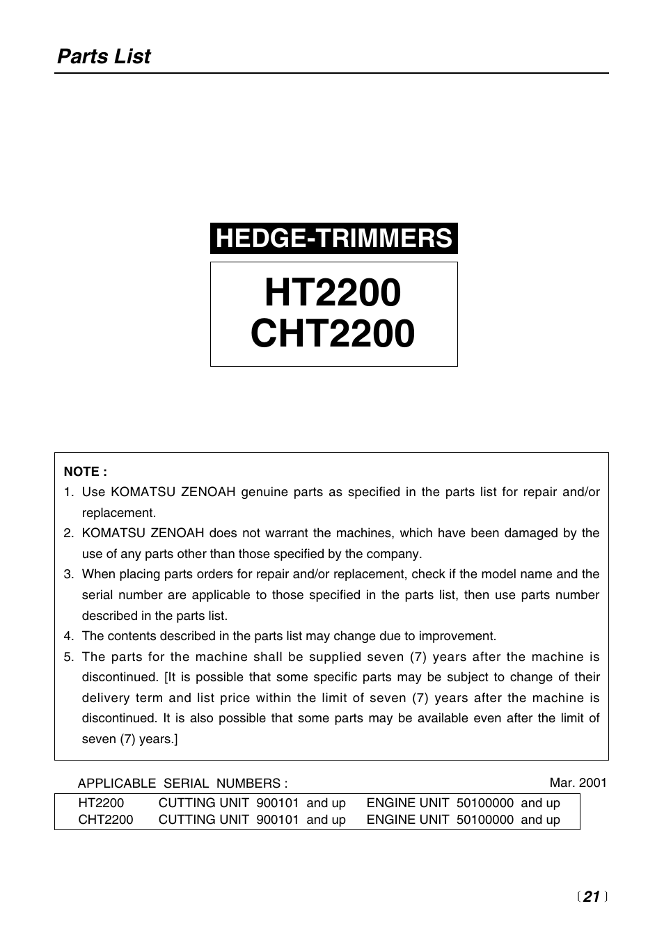 Hedge-trimmers, Parts list | RedMax CHT2200 User Manual | Page 21 / 32