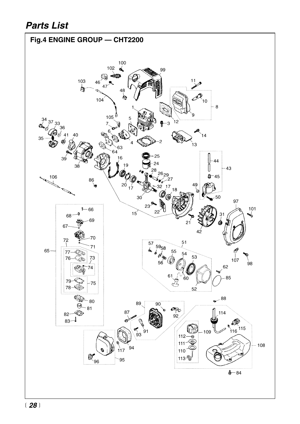 Parts list | RedMax CHT2200 User Manual | Page 28 / 32