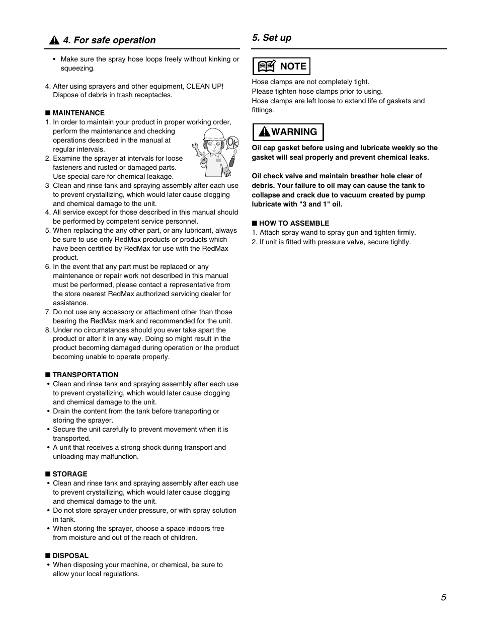 For safe operation 5. set up | RedMax HM20 User Manual | Page 5 / 12