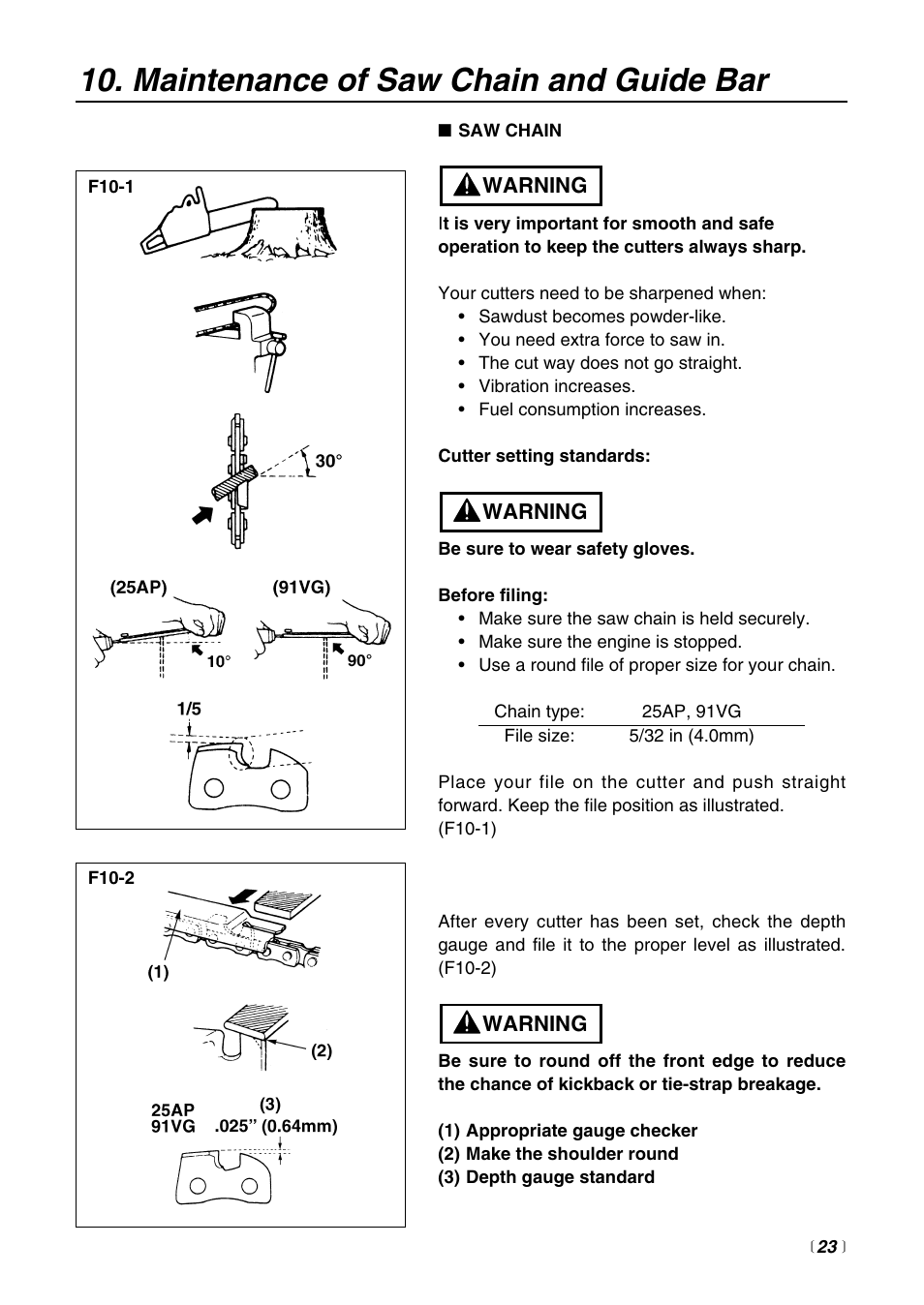 Maintenance of saw chain and guide bar | RedMax G3200EZ User Manual | Page 23 / 40