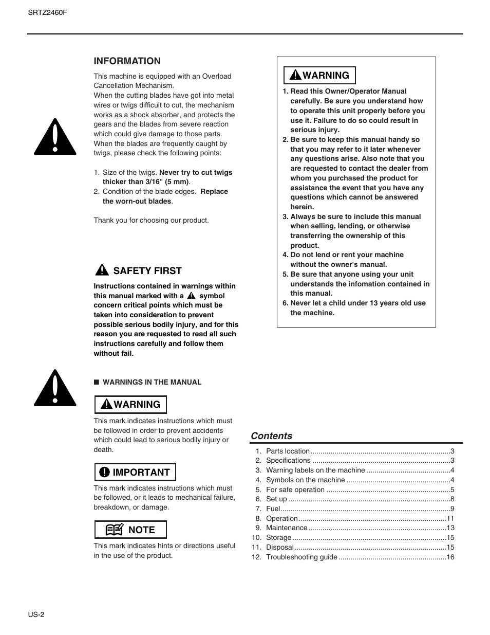 RedMax SRTZ2460F User Manual | Page 3 / 19