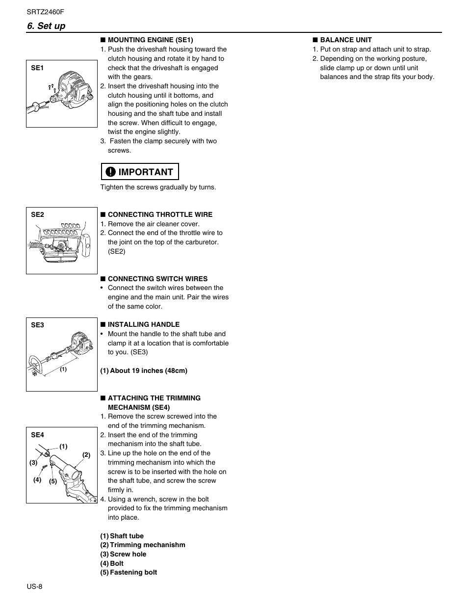 Set up, Important | RedMax SRTZ2460F User Manual | Page 9 / 19