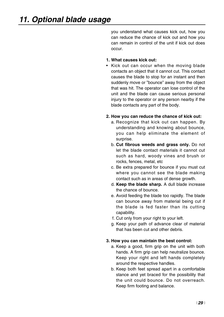 Optional blade usage | RedMax BCZ2600S User Manual | Page 29 / 44