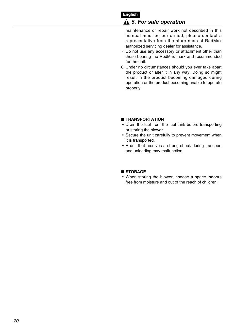 For safe operation | RedMax EBZ7001-CA User Manual | Page 20 / 60