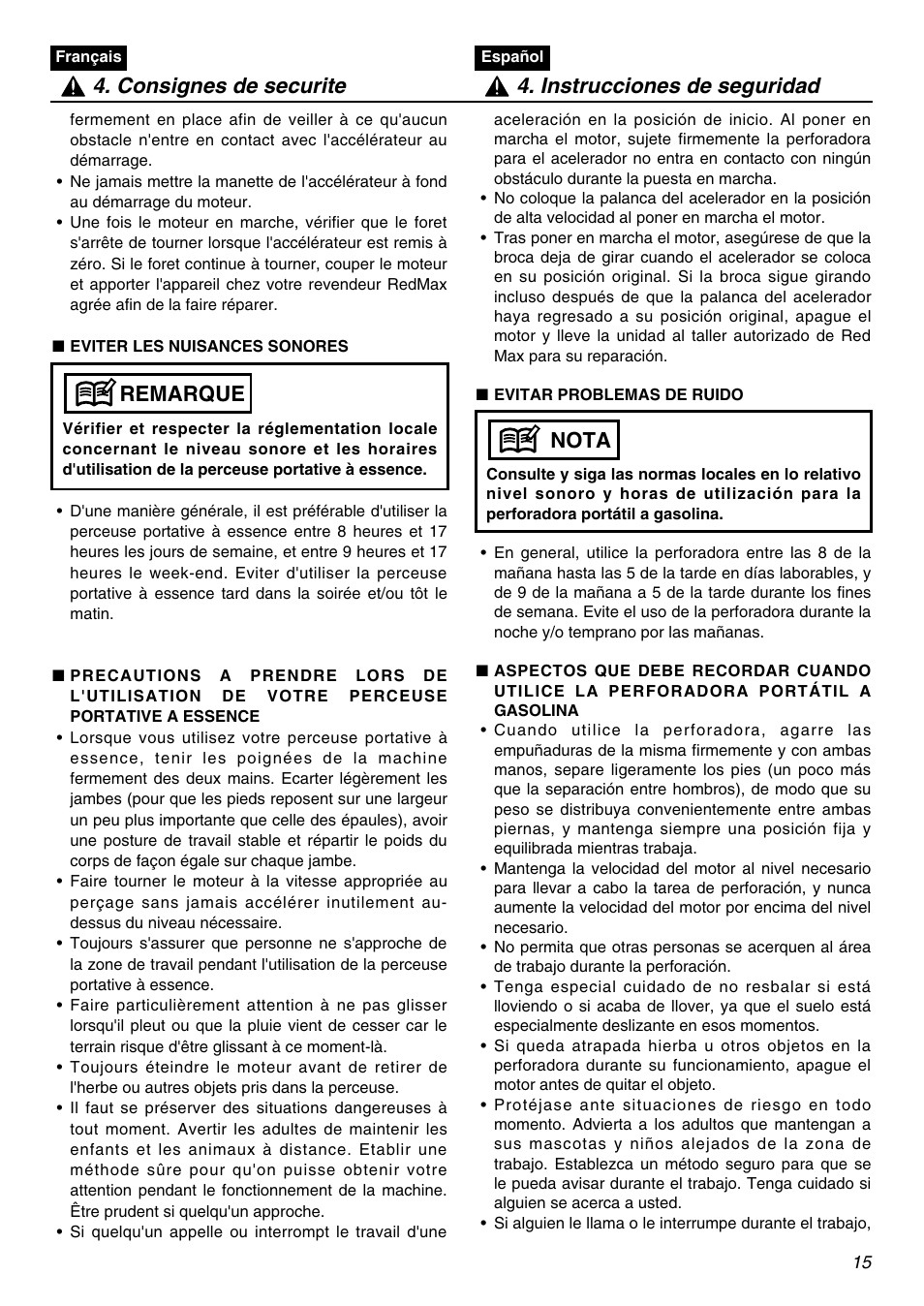 Remarque | RedMax EDG2300R User Manual | Page 15 / 48