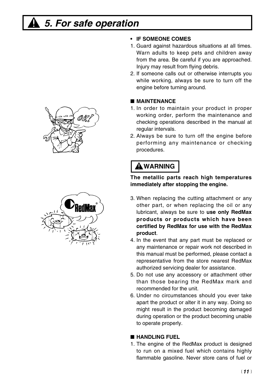 For safe operation | RedMax BCZ3000SW User Manual | Page 11 / 40