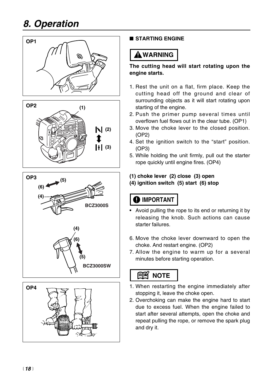 Operation | RedMax BCZ3000SW User Manual | Page 18 / 40