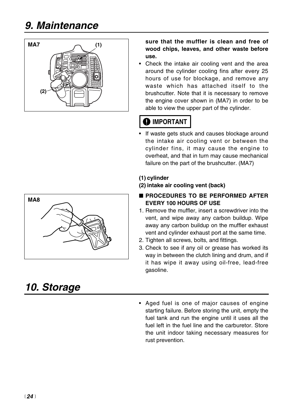 Storage, Maintenance | RedMax BCZ3000SW User Manual | Page 24 / 40