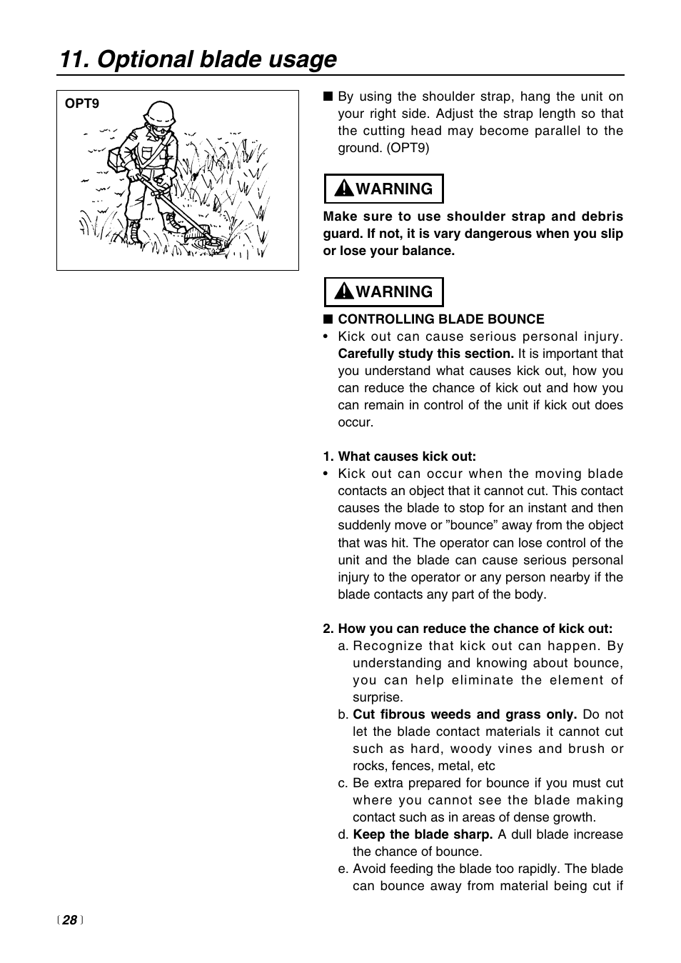 Optional blade usage | RedMax BCZ3000SW User Manual | Page 28 / 40