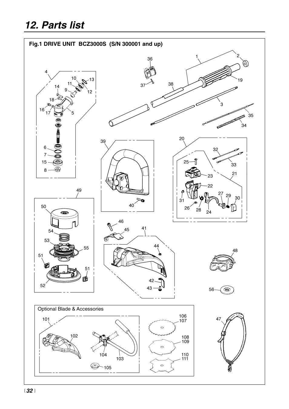 Parts list | RedMax BCZ3000SW User Manual | Page 32 / 40