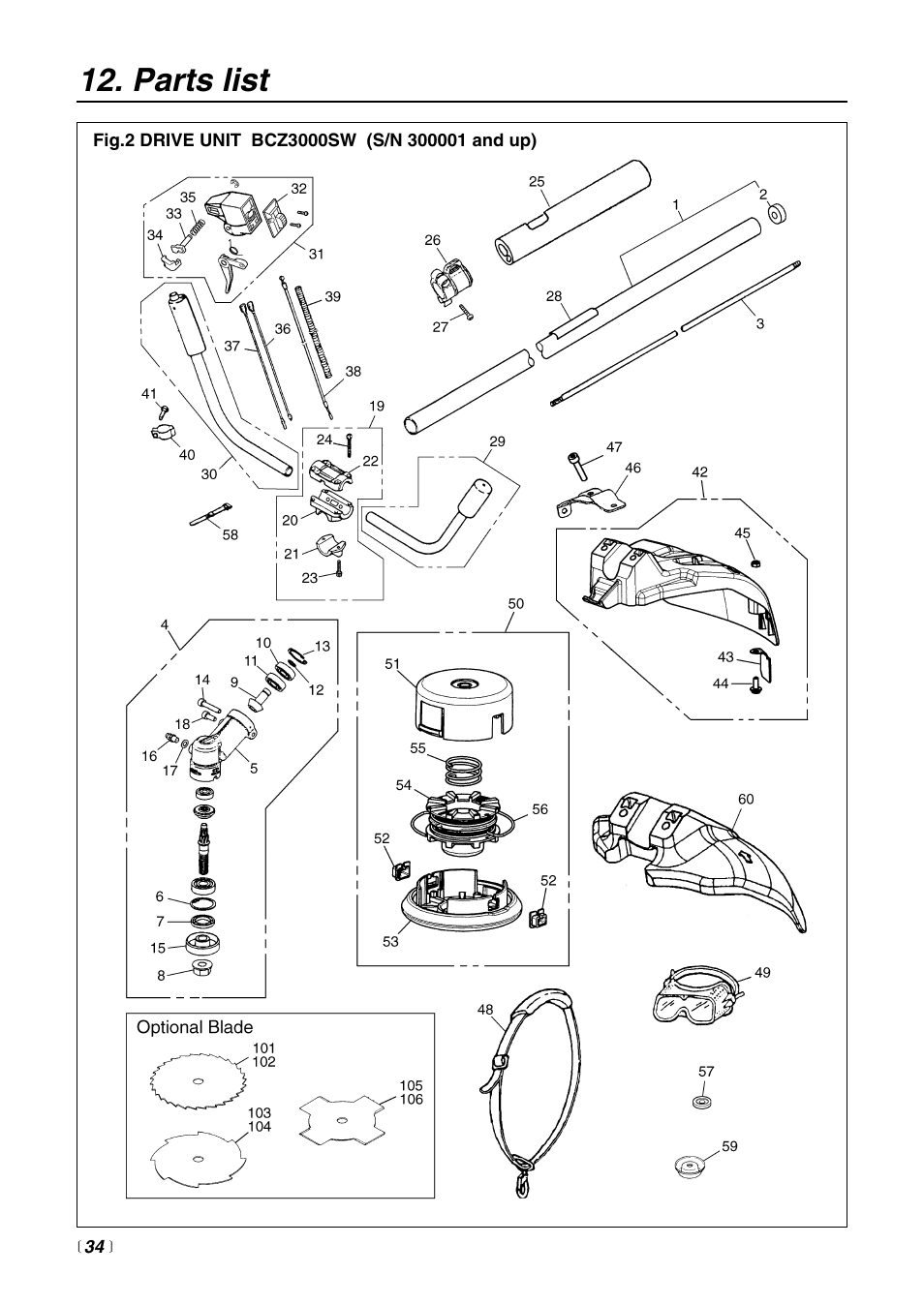 Parts list | RedMax BCZ3000SW User Manual | Page 34 / 40