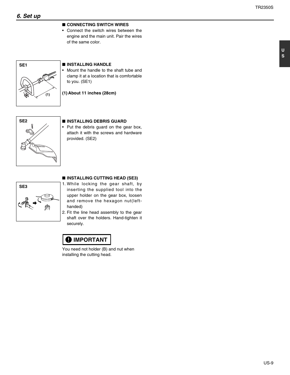 Set up, Important | RedMax TR2350S User Manual | Page 11 / 72
