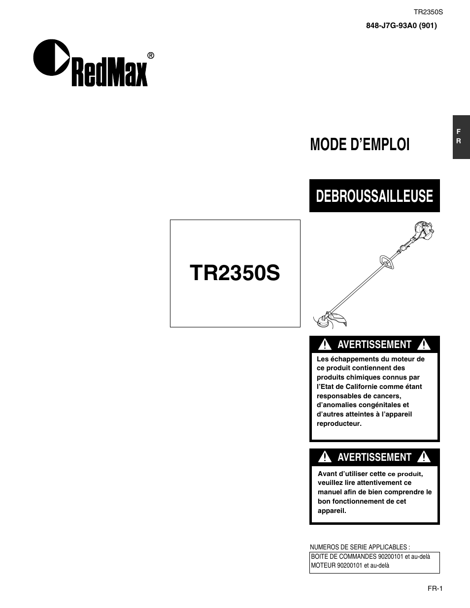 Tr2350s, Mode d’emploi debroussailleuse | RedMax TR2350S User Manual | Page 25 / 72