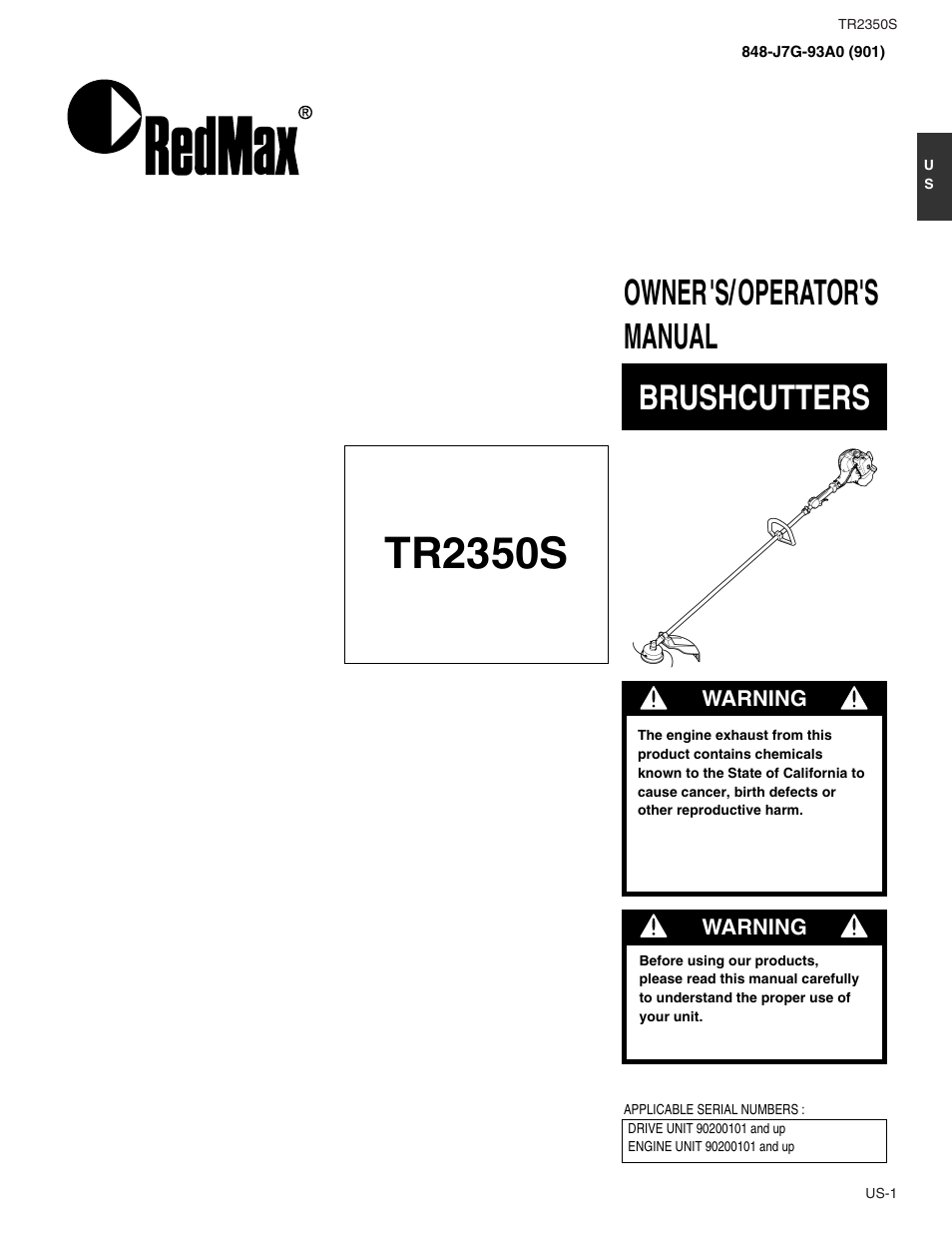 Tr2350s, Owner's/operator's manual brushcutters | RedMax TR2350S User Manual | Page 3 / 72